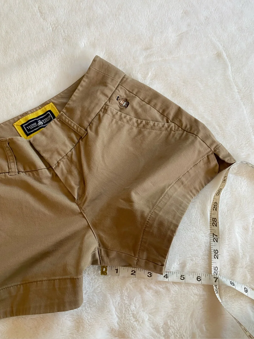 Khaki / Tan Cotton Trouser Mini Short Shorts -Mid Rise, Slant Pockets, 3” long - Picture 12 of 13